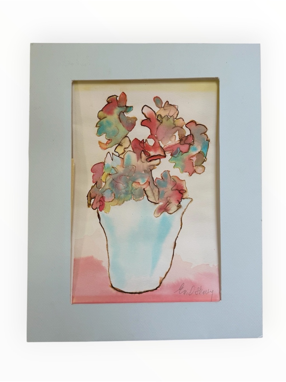 original abstract floral watercolor painting signed by the artist Enid Sherry